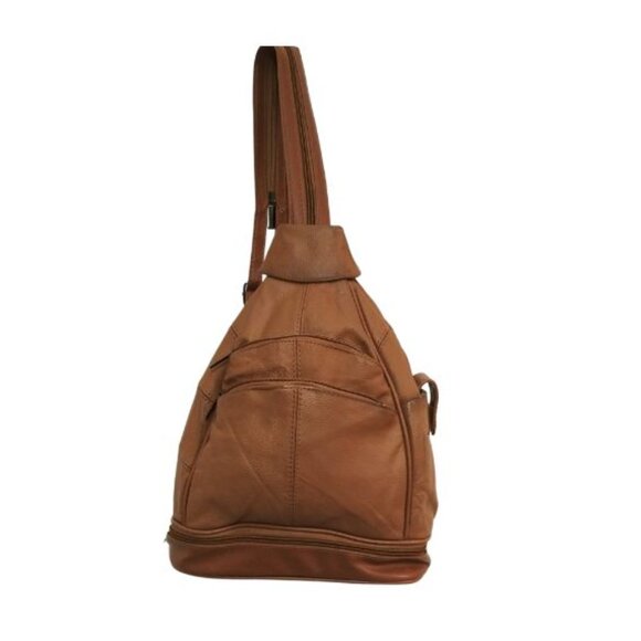 GENUINE LEATHER UNISEX BROWN SLINGBACK BAG - Picture 2 of 7